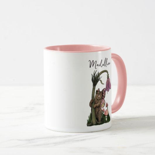 Mug Fée d'ours rose mou dans la forêt enchantée (Devant droit)
