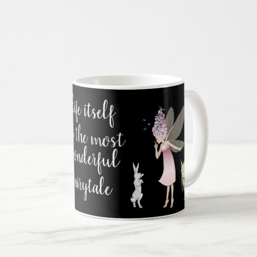 Mug Fée et lapin avec un devis inspirant (Devant droit)