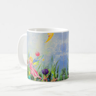 Mug Fée rose joueuse en Aquarelle Lune Jaune