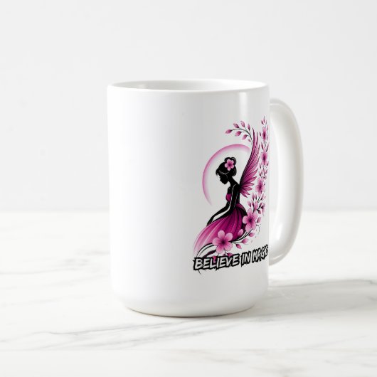 Mug Fée silhouette florale rose (Devant droit)
