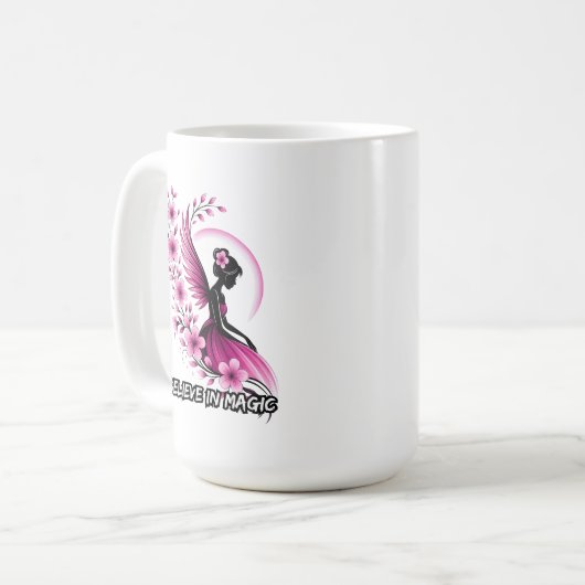 Mug Fée silhouette florale rose (Devant gauche)