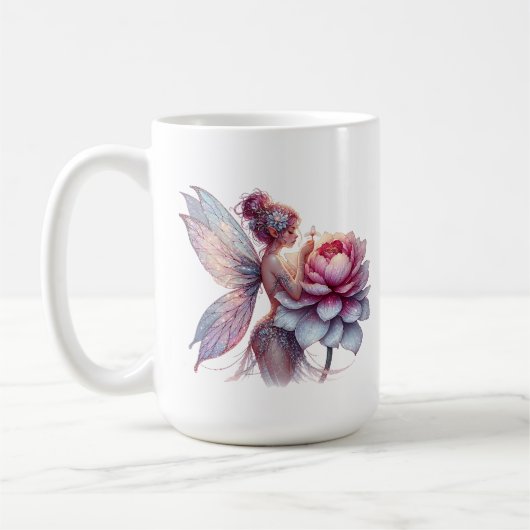 Mug Fée tenant une fleur surdimensionnée Personnalisée (Gauche)
