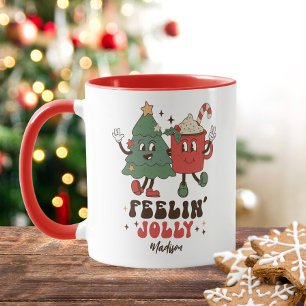 Mug Feelin' Jolly Fêtes de Noël Funny Retro Nom