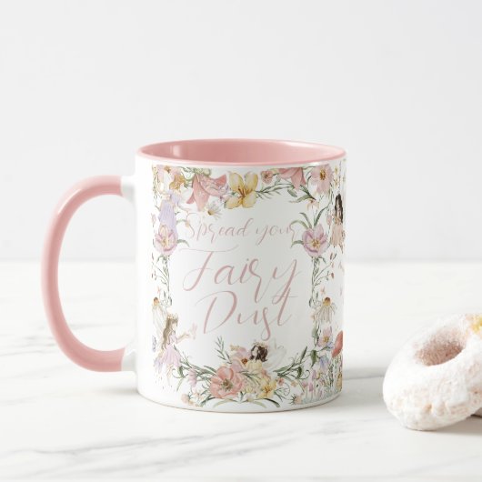Mug Fées Whimsical Anniversaire Fleur sauvage Pré (Avec donut)