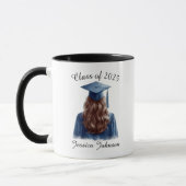 Mug Félicitations Brunette Female Diplômée en bleu (Gauche)