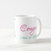 Mug Félicitations nom de diplômé monogramme vert rose (Devant droit)