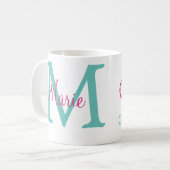 Mug Félicitations nom de diplômé monogramme vert rose (Devant gauche)