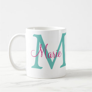 Mug Félicitations nom de diplômé monogramme vert rose
