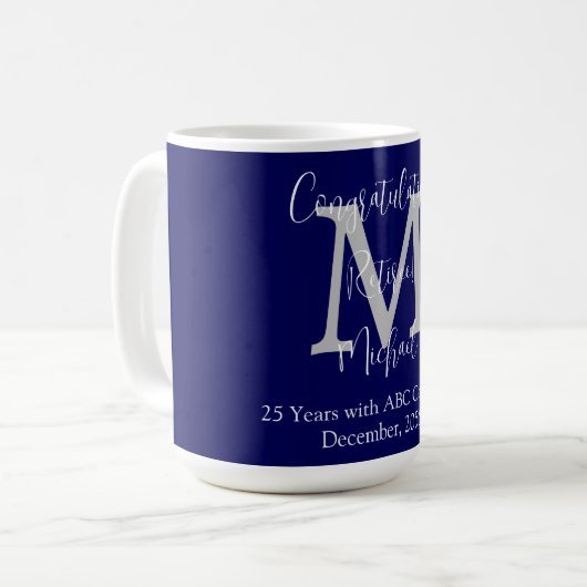 Mug Félicitations pour la retraite, Monogramme, Nom bl (Devant gauche)