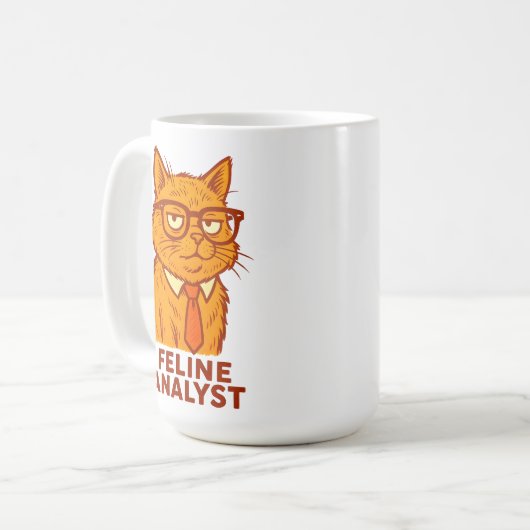 Mug Feline Analyst – Funny Retro Cat  Gift Cup  (Devant gauche)