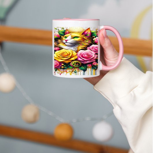 Mug Feline au milieu d'une floraison vibrante