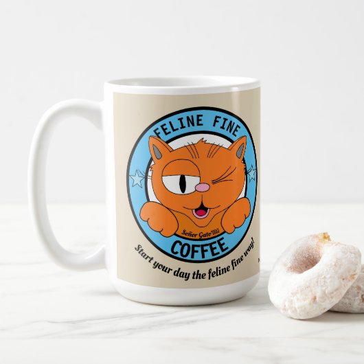 Mug FELINE FINE CAFÉ Cute Cartoon Cat Señor Gato (Avec donut)