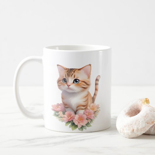 Mug Féline florale de chats mignonne (Avec donut)