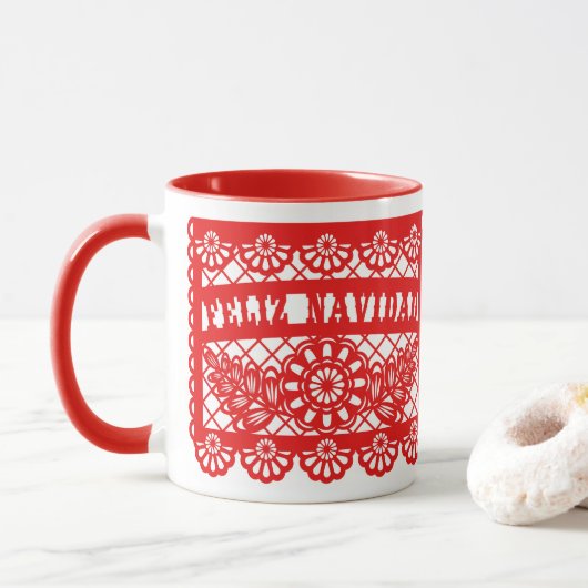 Mug Feliz Navidad Papel Picado (Avec donut)