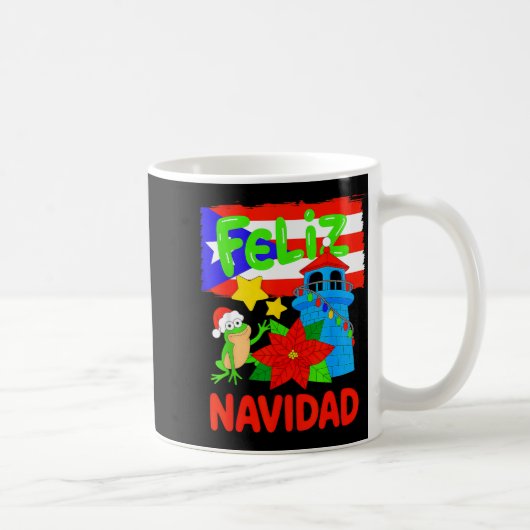Mug Feliz Navidad Puerto Rico Flag Floral Frog Boricua (Droite)