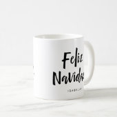 Mug Feliz Navidad | Script manuscrit noir et blanc (Devant droit)