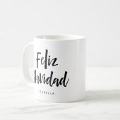 Mug Feliz Navidad | Script manuscrit noir et blanc (Devant gauche)