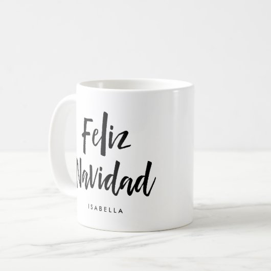 Mug Feliz Navidad | Script manuscrit noir et blanc (Devant gauche)