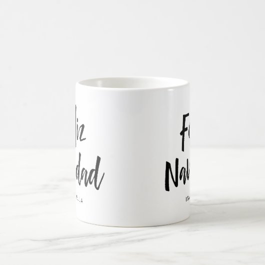 Mug Feliz Navidad | Script manuscrit noir et blanc (Centre)