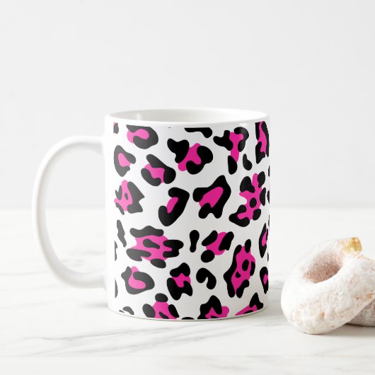 Mug Féminin Blanc Noir et Rose Chaude Léopard (Avec donut)