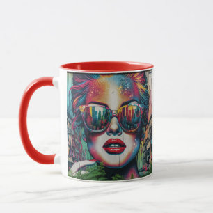 Mug Femme abstraite en lunettes de soleil Ai Art Perso