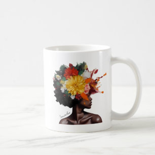 Mug Femme afro-américaine aux cheveux noirs floraux (2