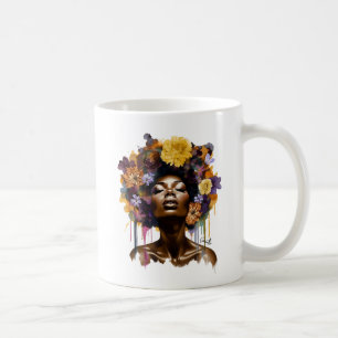 Mug Femme afro-américaine aux cheveux noirs floraux (3