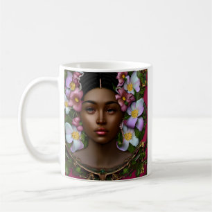 Mug Femme afro-américaine sereine avec fleurs