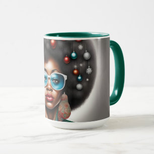 Mug Femme afro élégante et bizarre en mode vacances 