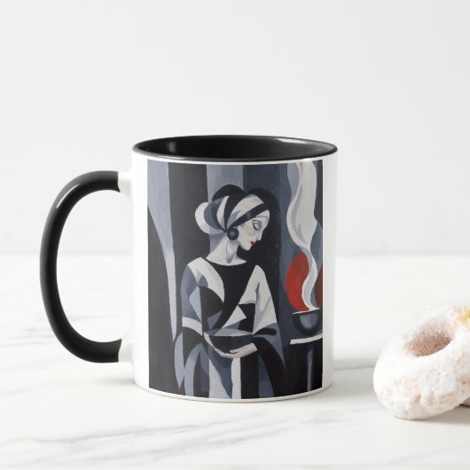 Mug Femme Art Déco noir et blanc  (Avec donut)