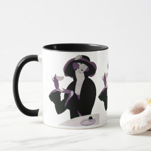 Mug Femme Art Déco vintage, Thé d'après-midi et Cupcak