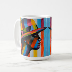 Mug Femme au chapeau coloré frappant silhouette