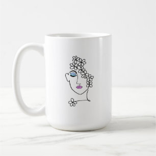 Mug Femme Avec Fleurs Line Art