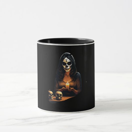 Mug Femme avec masque crânien décoré d'Halloween (Centre)