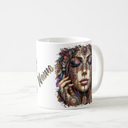 Mug Femme avec ornementation tribale élaborée (Devant droit)