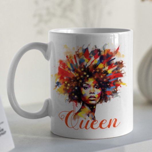 Mug Femme d'Afro Floral Artistique avec Monogramme & C