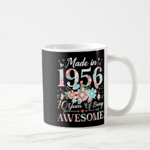 Mug femme de 70 ans fabriquée en 1956 florale 70e anni