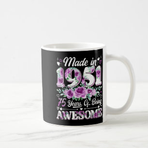 Mug femme de 75 ans fabriquée en 1951 florale 75e anni