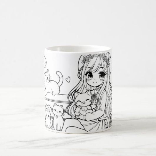 Mug Femme de chat avec ses chats sur un banc (Centre)