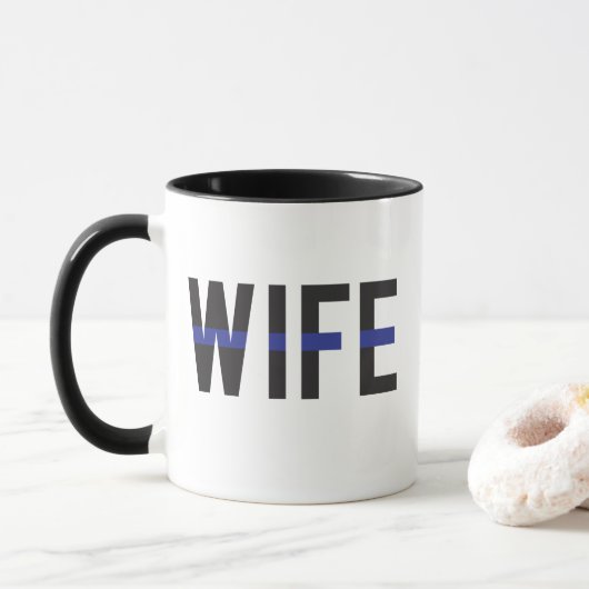 Mug Femme de police de la ligne bleue mince (Avec donut)