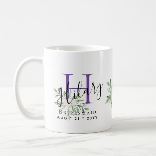 Mug Femme d'honneur personnalisée Purple Nom initial F (Gauche)