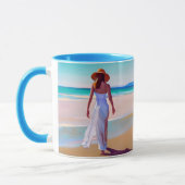 Mug Femme en blanc sur la plage (Gauche)