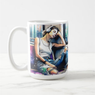 Mug Femme endormie dans le métro en écoutant de la mus