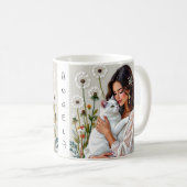 Mug Femme et chat blanc et pissenlits (Devant droit)