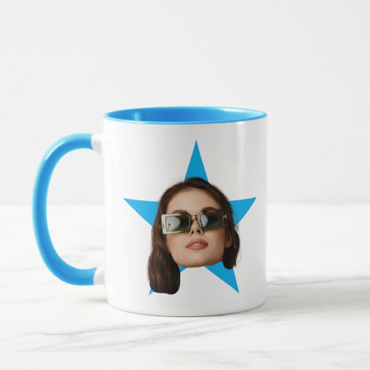 Mug Femme Face Star Funny Cadeau, Blue Star Face (Gauche)