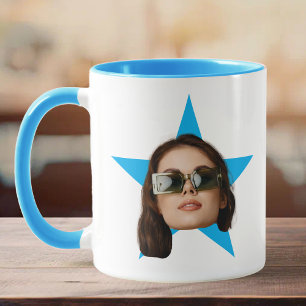 Mug Femme Face Star Funny Cadeau, Blue Star Face