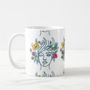 Mug Femme florale dessin au trait Art boho