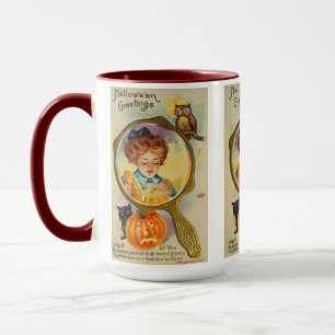 Mug Femme Halloween vintage, chat, citrouille et hibou
