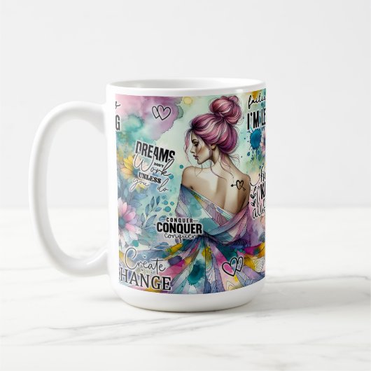 Mug Femme Inspirante Colorée (Gauche)