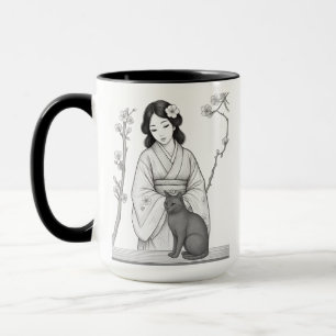 Mug Femme japonaise avec chat noir